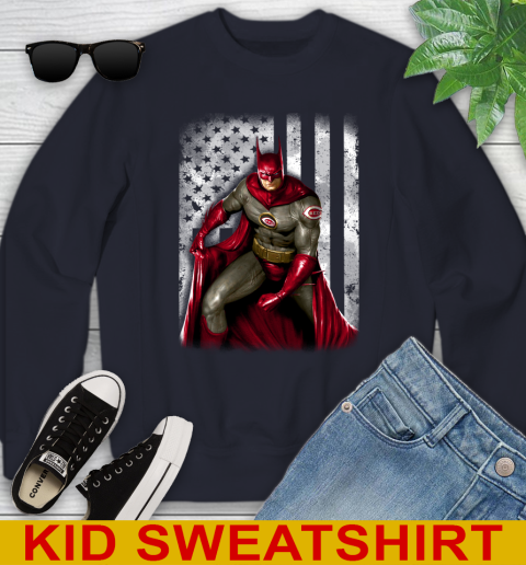 Cincinnati Reds MLB Baseball Batman DC American Flag Shirt Youth Sweatshirt 2