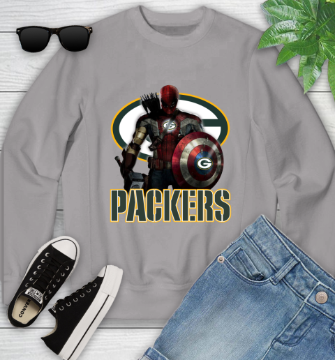 NFL Captain America Thor Spider Man Hawkeye Avengers Endgame Football Green Bay Packers Youth Sweatshirt 4
