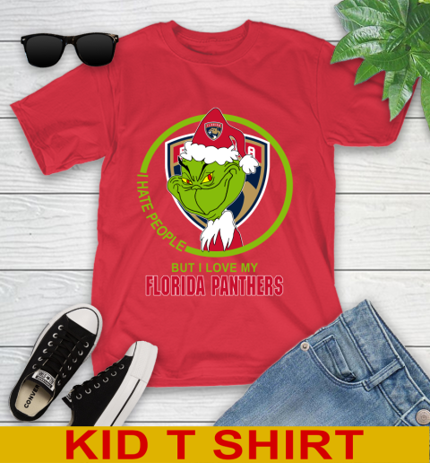 Florida Panthers NHL Christmas Grinch I Hate People But I Love My Favorite Hockey Team Youth T-Shirt 10