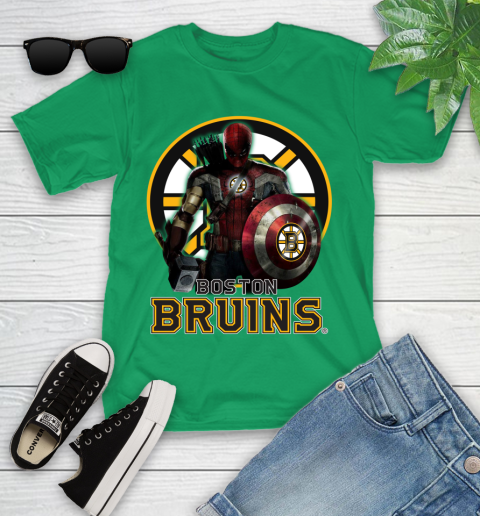 NHL Captain America Thor Spider Man Hawkeye Avengers Endgame Hockey Boston Bruins Youth T-Shirt 6