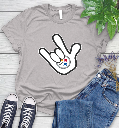 Pittsburgh Steelers NFL Football Mickey Rock Hand Disney Women's T-Shirt 10