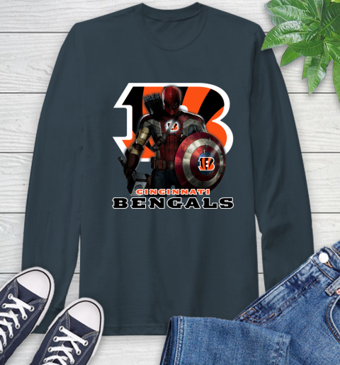 NFL Captain America Thor Spider Man Hawkeye Avengers Endgame Football Cincinnati Bengals Long Sleeve T-Shirt 8