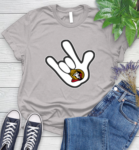 Ottawa Senators NHL Hockey Mickey Rock Hand Disney Women's T-Shirt 10
