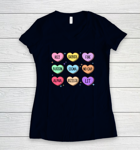 Skibidi Valentine's Day Candy Heart Funny Valentine Rizz Women's V-Neck T-Shirt 2