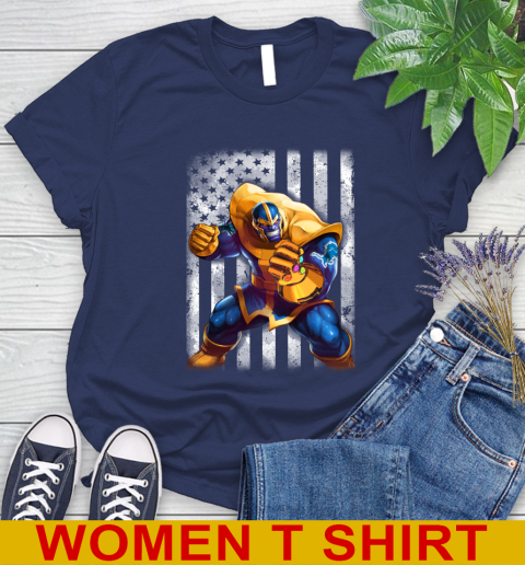 NFL Football Detroit Lions Thanos Marvel American Flag Shirt Women's T-Shirt 12