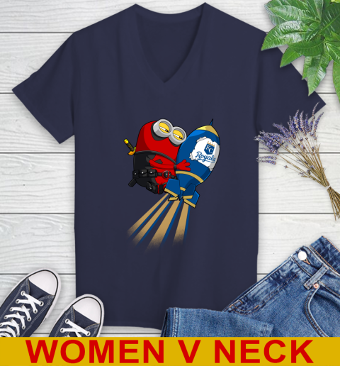 MLB Baseball Kansas City Royals Deadpool Minion Marvel Shirt Women's V-Neck T-Shirt 12