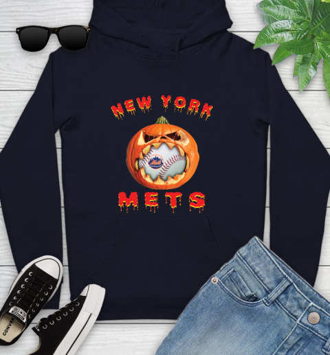 MLB New York Mets Halloween Pumpkin Baseball Sports Youth Hoodie 4