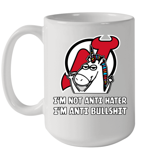 New Jersey Devils NHL Hockey Unicorn I'm Not Anti Hater I'm Anti Bullshit Ceramic Mug 15oz