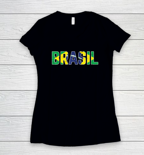 Brasil Flag Brazilian Soccer Fan Women's V-Neck T-Shirt