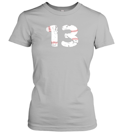zsb5 number 13 baseball vintage distressed team ladies t shirt 20 front sport grey