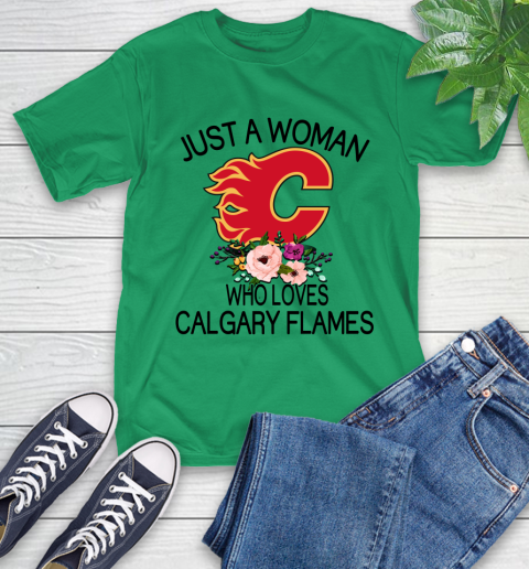 NHL Just A Woman Who Loves Calgary Flames Hockey Sports T-Shirt 5