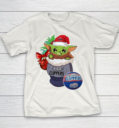 LA Clippers Christmas Baby Yoda Star Wars Funny Happy NBA Youth T-Shirt 3