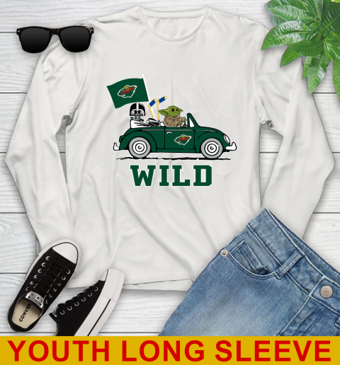 NHL Hockey Minnesota Wild Darth Vader Baby Yoda Driving Star Wars Shirt Youth Long Sleeve 12