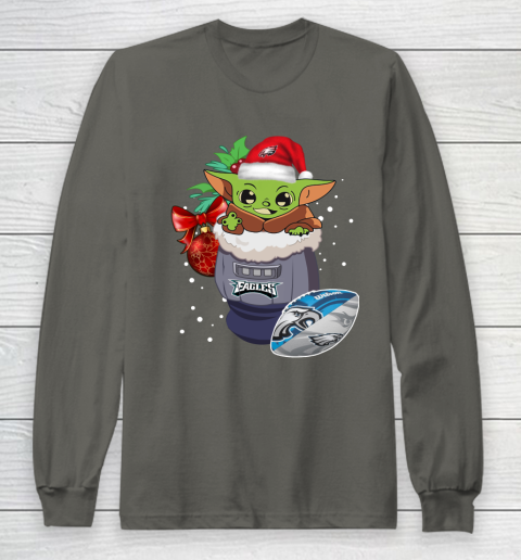 Philadelphia Eagles Christmas Baby Yoda Star Wars Funny Happy NFL Long Sleeve T-Shirt 8