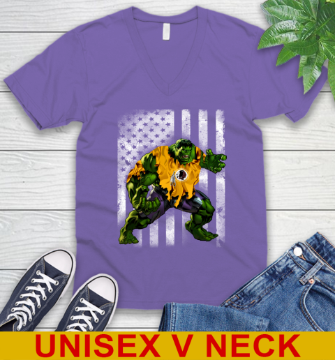 Washington Redskins Hulk Marvel Avengers NFL Football American Flag V-Neck T-Shirt 8