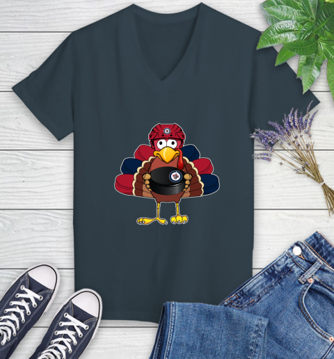 Winnipeg Jets Turkey Thanksgiving Day Women's V-Neck T-Shirt 8