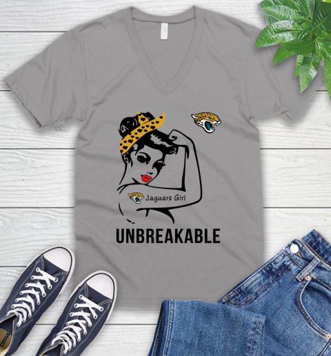 NFL Jacksonville Jaguars Girl Unbreakable Football Sports V-Neck T-Shirt 2