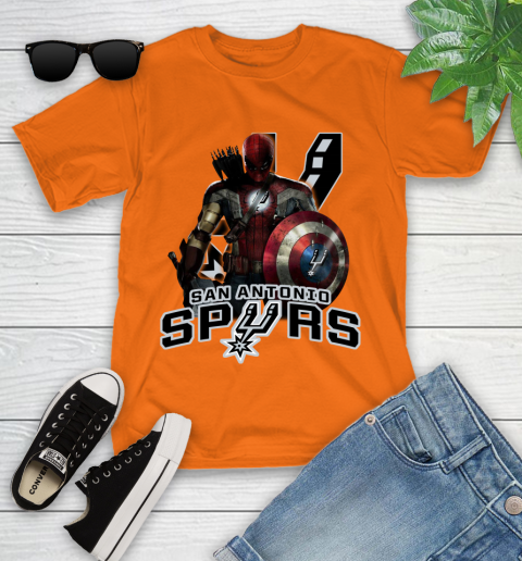 San Antonio Spurs NBA Basketball Captain America Thor Spider Man Hawkeye Avengers Youth T-Shirt 7