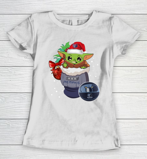 Memphis Grizzlies Christmas Baby Yoda Star Wars Funny Happy NBA Women's T-Shirt 3