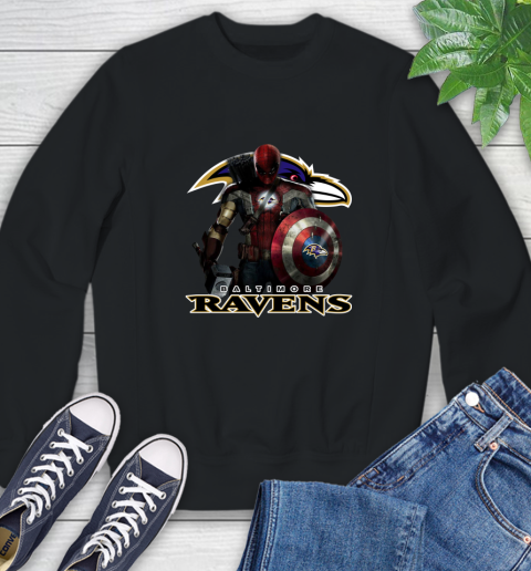 NFL Captain America Thor Spider Man Hawkeye Avengers Endgame Football Baltimore Ravens Sweatshirt 2
