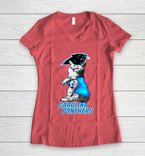 NFL Football My Cat Loves Carolina Panthers Women's V-Neck T-Shirt 4