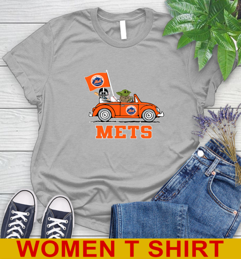 MLB Baseball New York Mets Darth Vader Baby Yoda Driving Star Wars Shirt Women's T-Shirt 5