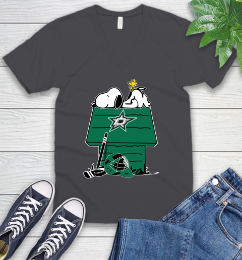 Dallas Stars NHL Hockey Snoopy Woodstock The Peanuts Movie V-Neck T-Shirt 5
