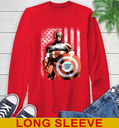 Oklahoma City Thunder NBA Basketball Captain America Marvel Avengers American Flag Shirt Long Sleeve T-Shirt 12
