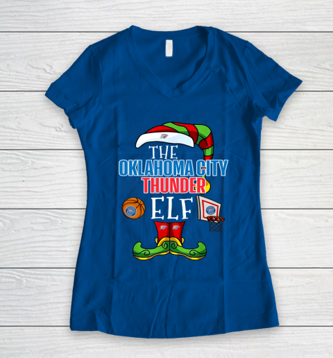 Oklahoma City Thunder Christmas ELF Funny NBA Women's V-Neck T-Shirt 7