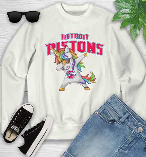 Detroit Pistons NBA Basketball Funny Unicorn Dabbing Sports Youth Sweatshirt