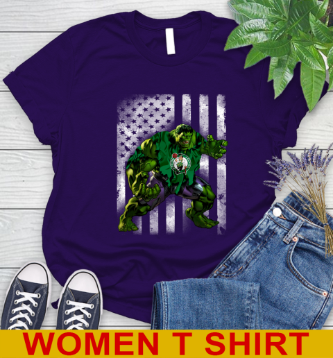 Boston Celtics Hulk Marvel Avengers NBA Basketball American Flag Women's T-Shirt 4