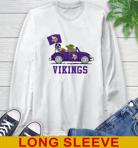 NFL Football Minnesota Vikings Darth Vader Baby Yoda Driving Star Wars Shirt Long Sleeve T-Shirt