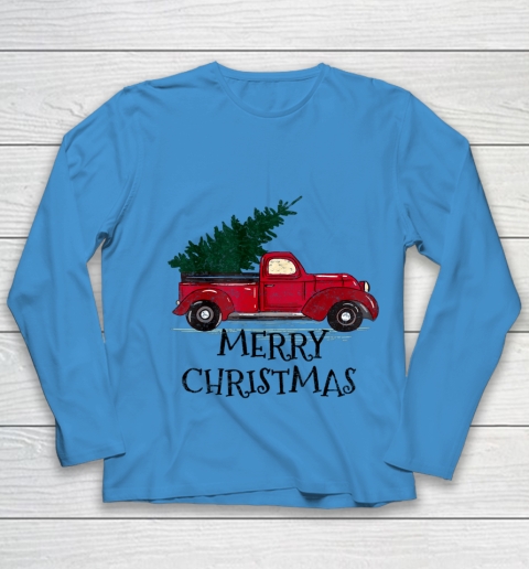 Vintage Red Truck With Merry Christmas Tree Youth Long Sleeve 4