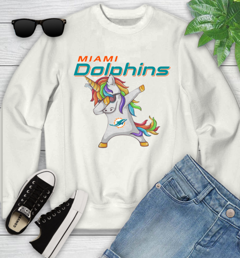 Miami Dolphins NFL Football Funny Unicorn Dabbing Sports Youth Sweatshirt