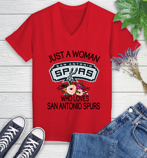 NBA Just A Woman Who Loves San Antonio Spurs Basketball Sports Women's V-Neck T-Shirt 7