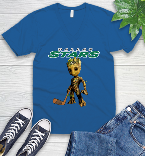 Dallas Stars NHL Hockey Groot Marvel Guardians Of The Galaxy V-Neck T-Shirt 6