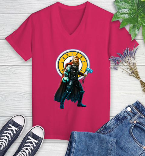 NBA Thor Avengers Endgame Basketball Indiana Pacers Women's V-Neck T-Shirt 9