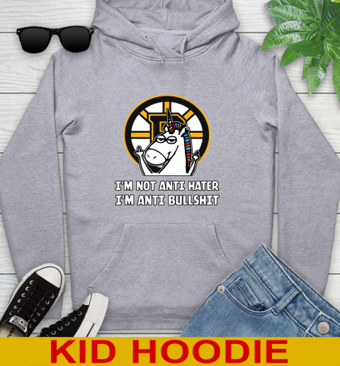 Boston Bruins NHL Hockey Unicorn I'm Not Anti Hater I'm Anti Bullshit Youth Hoodie 6