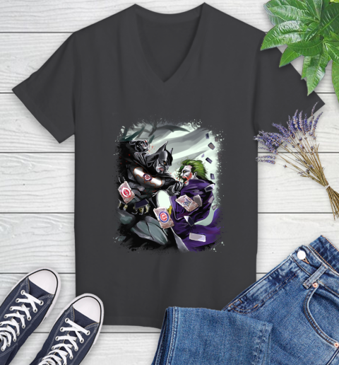 Washington Nationals MLB Baseball Batman Fighting Joker DC Comics Women's V-Neck T-Shirt 8