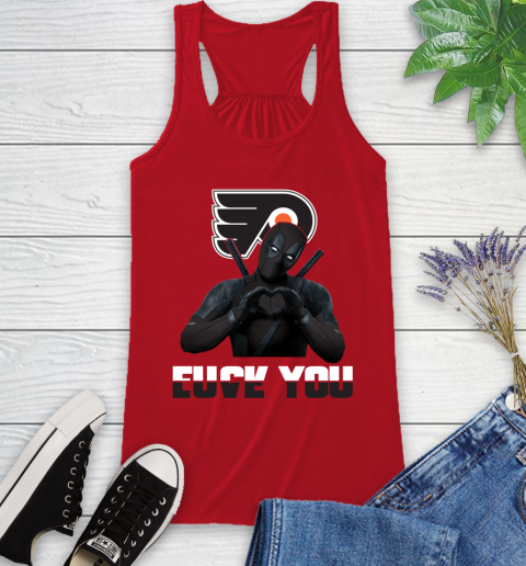 NHL Philadelphia Flyers Deadpool Love You Fuck You Hockey Sports Racerback Tank 5