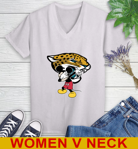 Jacksonville Jaguars NFL Football Dabbing Mickey Disney Sports Women's V-Neck T-Shirt