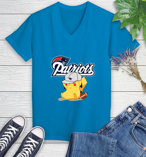 NFL Pikachu Football Sports New England Patriots Women's V-Neck T-Shirt 7
