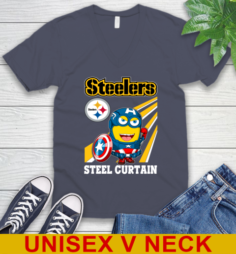 NFL Football Pittsburgh Steelers Captain America Marvel Avengers Minion Shirt V-Neck T-Shirt 7