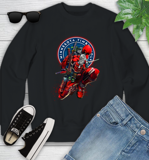 NBA Deadpool Marvel Comics Sports Basketball Minnesota Timberwolves Youth Sweatshirt 2