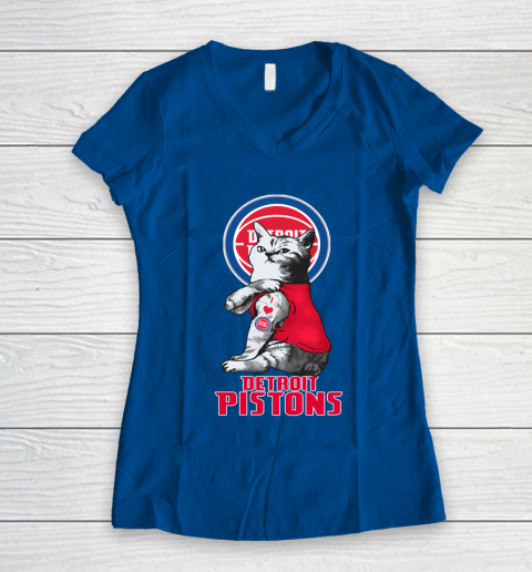NBA Basketball My Cat Loves Detroit Pistons Women's V-Neck T-Shirt 7