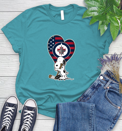 Winnipeg Jets NHL Hockey The Peanuts Movie Adorable Snoopy Women's T-Shirt 12