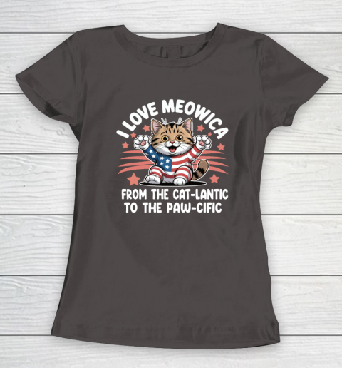 Patriotic Cat I Love Meowica USA Flag 4th of July Funny Cat Lover Women's T-Shirt 5