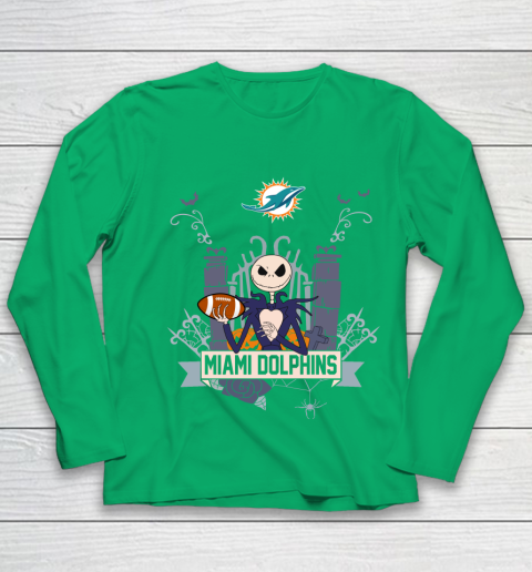 NFL Miami Dolphins Football Jack Skellington Halloween Youth Long Sleeve 4