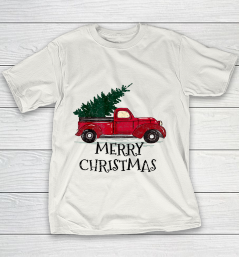 Vintage Red Truck With Merry Christmas Tree Youth T-Shirt