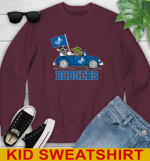 MLB Baseball Los Angeles Dodgers Darth Vader Baby Yoda Driving Star Wars Shirt Youth Sweatshirt 5